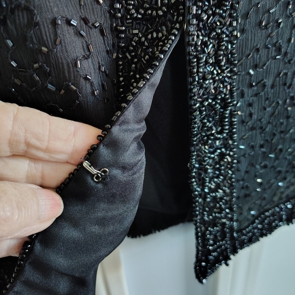 Laurence Kazar Black Beaded Cocktail Jacket VIntage Silk M - Picture 4 of 14